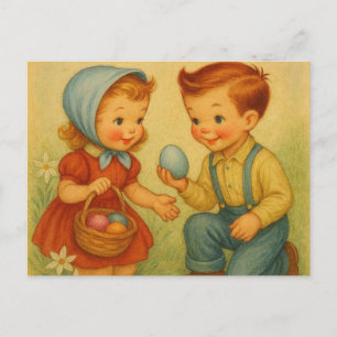 Cartão Postal De Festividades Caça aos ovos de Páscoa retrô/vintage dos anos 195