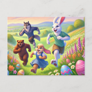 Cartão Postal De Festividades Caça de Ovos em Springtime - Aventura de Páscoa Re