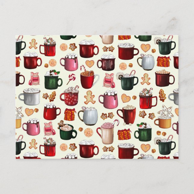 Cartão Postal De Festividades Cacau quente de cozinha e bois de inverno (Frente)