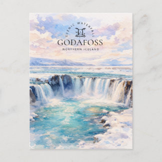 Cartão Postal De Festividades Cachoeira Goðafoss | Islândia do Norte | Aquarela