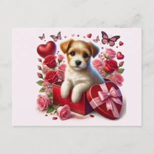 Cartão Postal De Festividades Cachorrinho Fofo do Dia dos Namorados para Criança
