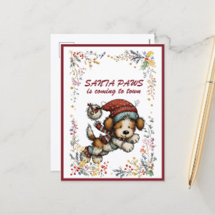 Cartão Postal De Festividades Cachorrinho SANTA PATAS está Chegando à Cidade