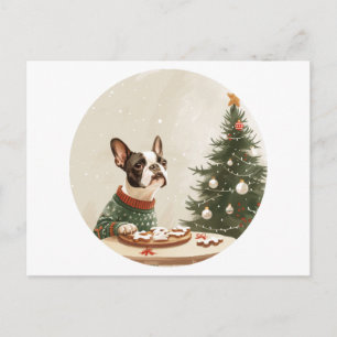Cartão Postal De Festividades Cachorro Boston Terrier Natal