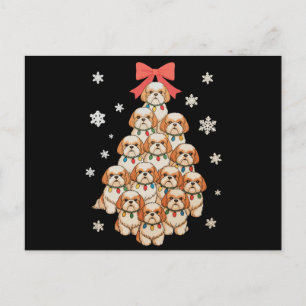 Cartão Postal De Festividades Cachorro Cavachon Árvore de Natal Xmas Férias Famí