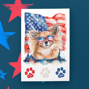 Cartão Postal De Festividades Cachorro Chihuahua de Cabelo Longo Vermelho Branco