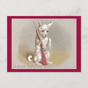 Cartão Postal De Festividades Cachorro com Rifle Victorian Natal