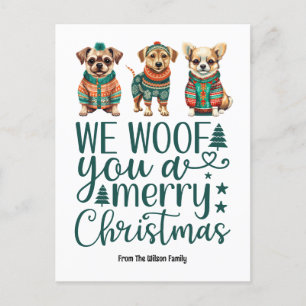 Cartão Postal De Festividades Cachorro com Sweater   Nós lhe damos um feliz Nata