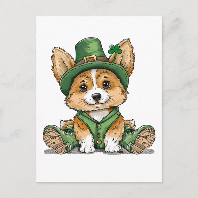 Cartão Postal De Festividades Cachorro Corgi do Dia de Patrick (Frente)