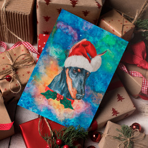 Cartão Postal De Festividades Cachorro da Raça Doberman Natal