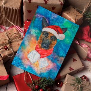 Cartão Postal De Festividades Cachorro da Raça Pastor Alemão Natal