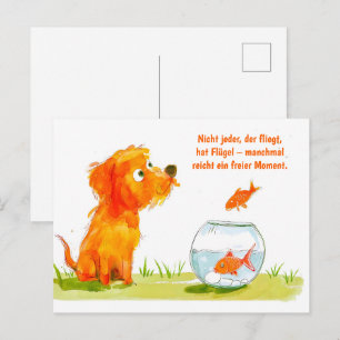 Cartão Postal De Festividades Cachorro de história em quadrinhos em aquarela e a
