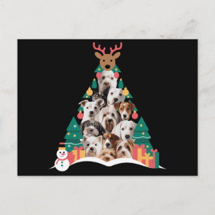 Cartão Postal De Festividades Cachorro de Natal Árvore Rena Xmas Boneco de Neve