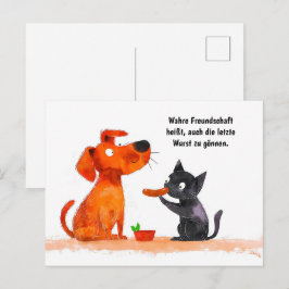 Cartão Postal De Festividades Cachorro e Gato de História em Quadrinhos em Aquar