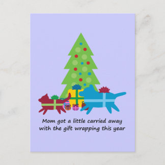 Cartão Postal De Festividades Cachorro Engraçado e Presentes de Natal de Gato