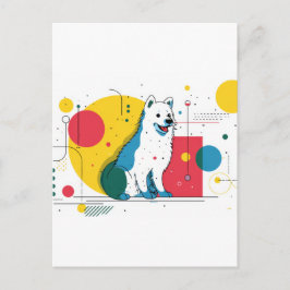 Cartão Postal De Festividades Cachorro fofo senta-se em um espaço de arte colori