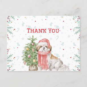 Cartão Postal De Festividades Cachorro Fofo Shihtzu Chapéu de Papai Noel Natal O