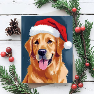 Cartão Postal De Festividades Cachorro Golden Retriever Alegre   Cachorro com Ch