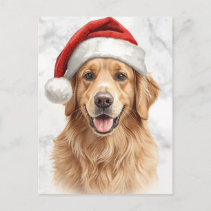 Cartão Postal De Festividades Cachorro Golden Retriever Feliz com Chapéu de Papa