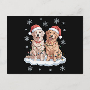 Cartão Postal De Festividades Cachorro Golden Retriever Natal Chapéu de Papai No