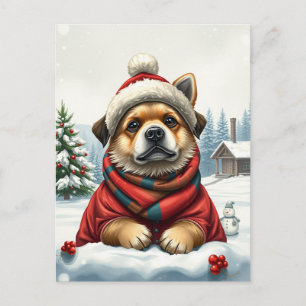 Cartão Postal De Festividades Cachorro legal no inverno de pré-disquete e chapéu