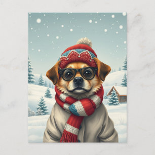 Cartão Postal De Festividades Cachorro legal no inverno de pré-disquete e chapéu