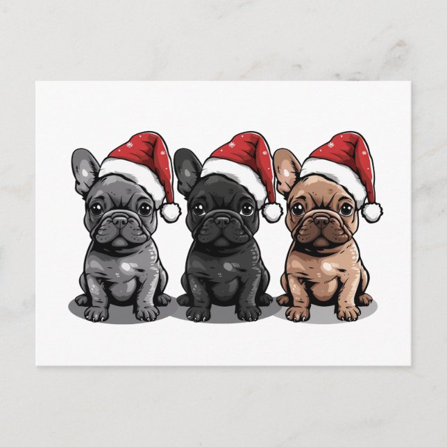 Cartão Postal De Festividades Cachorro Papai noel francês de Natal (Frente)