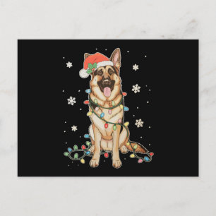 Cartão Postal De Festividades Cachorro Pastor Alemão Chapéu do Papai Noel Luzes 