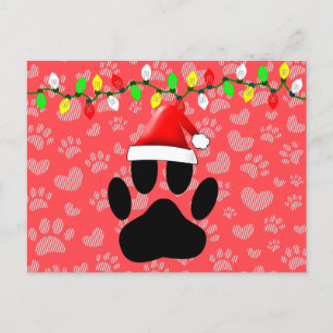 Cartão Postal De Festividades Cachorro Pawprint Papai Noel Luzes de Natal