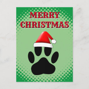Cartão Postal De Festividades Cachorro Pawprint Santas Hat