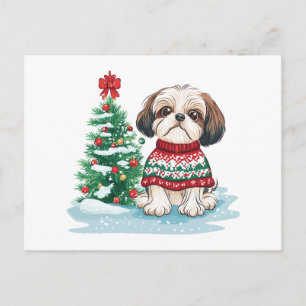 Cartão Postal De Festividades Cachorro Santa Shih Tzu Natal
