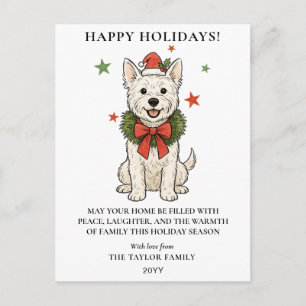 Cartão Postal De Festividades Cachorro Terriers Branco Westie Fofo com Arco Verm