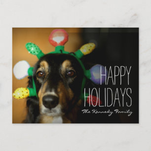 Cartão Postal De Festividades Cachorro vestindo a tiara de Natal