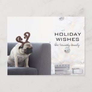 Cartão Postal De Festividades Cachorro vestindo chifres de renas no sofá