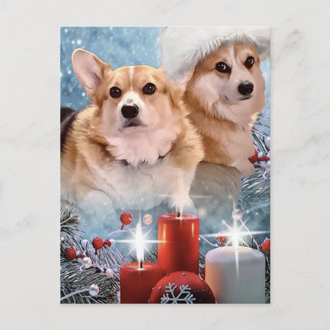Cartão Postal De Festividades Cachorros de Natal Pembroke Welsh Corgis  Cartão d (Frente)