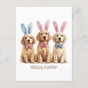 Cartão Postal De Festividades Cachorros felzs pascoa Para Retriever Cães Coelhin