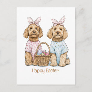 Cartão Postal De Festividades Cachorros Goldendoodle Feliz Páscoa