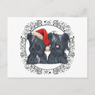 Cartão Postal De Festividades Cães da Raça Skye Terrier Esperando pelo Papai Noe