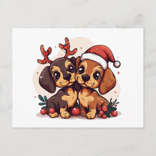 Cartão Postal De Festividades Cães Dachshund de Natal