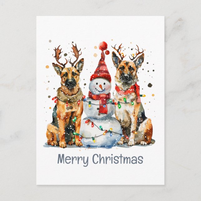Cartão Postal De Festividades Cães de German shepherd Feliz de Natal (Frente)