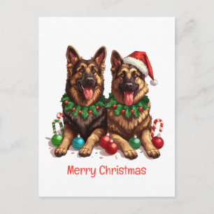 Cartão Postal De Festividades Cães de German shepherd Feliz de Natal