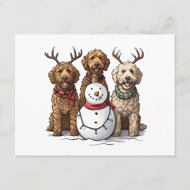 Cartão Postal De Festividades Cães de Goldendoodle de Natal (Frente)