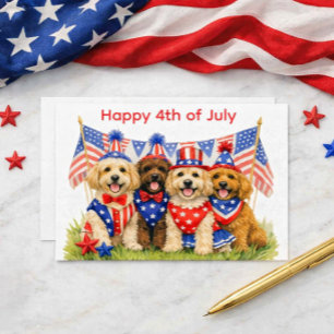 Cartão Postal De Festividades Cães Patrióticos: Cães Doodle 4 de Julho