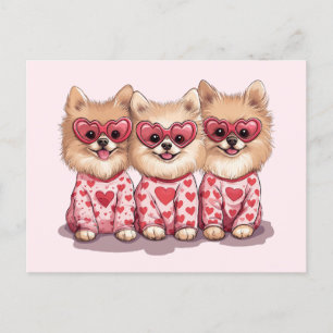 Cartão Postal De Festividades Cães Pomeranianos dias de os namorados