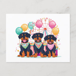 Cartão Postal De Festividades Cães Rottweiler Num Carnaval