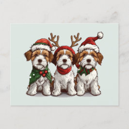 Cartão Postal De Festividades Cães Terrier Fox Terrier do Welsh Wire de Natal