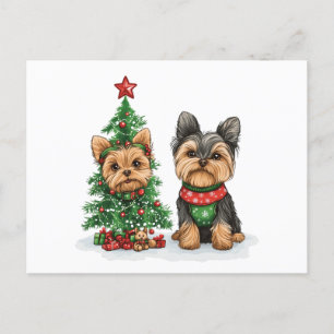 Cartão Postal De Festividades Cães Yorkie de Natal