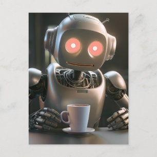Cartão Postal De Festividades café de bebendo robô