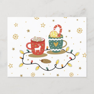 Cartão Postal De Festividades Café de Natal Dourado