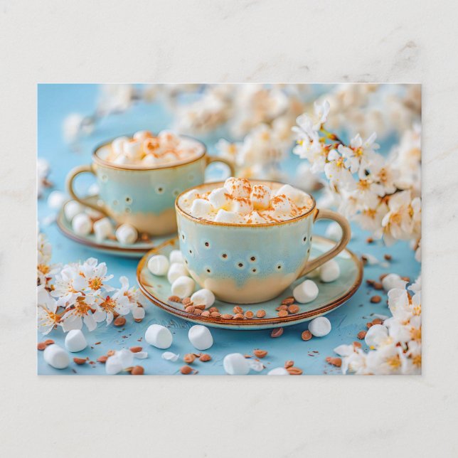 Cartão Postal De Festividades Café quente com marshmallow (Frente)