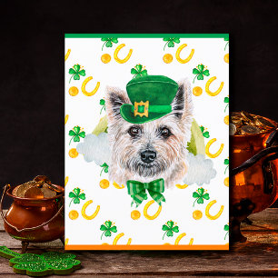Cartão Postal De Festividades Cairn Terrier Cachorro Trevo Dia de São Patrício